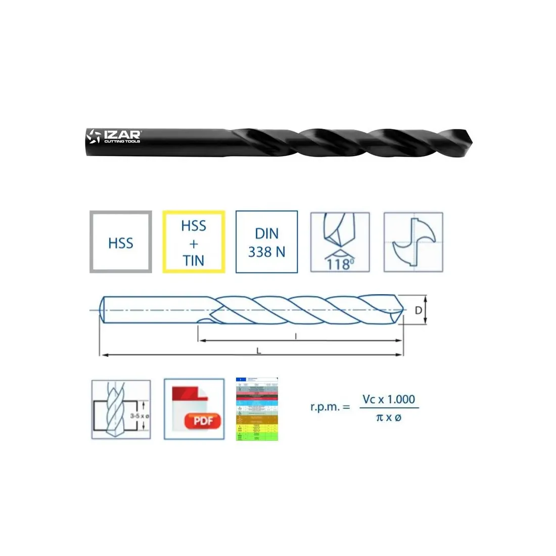 Izar 10253 Broca 8mm Metal HSS 1010 DIN338N