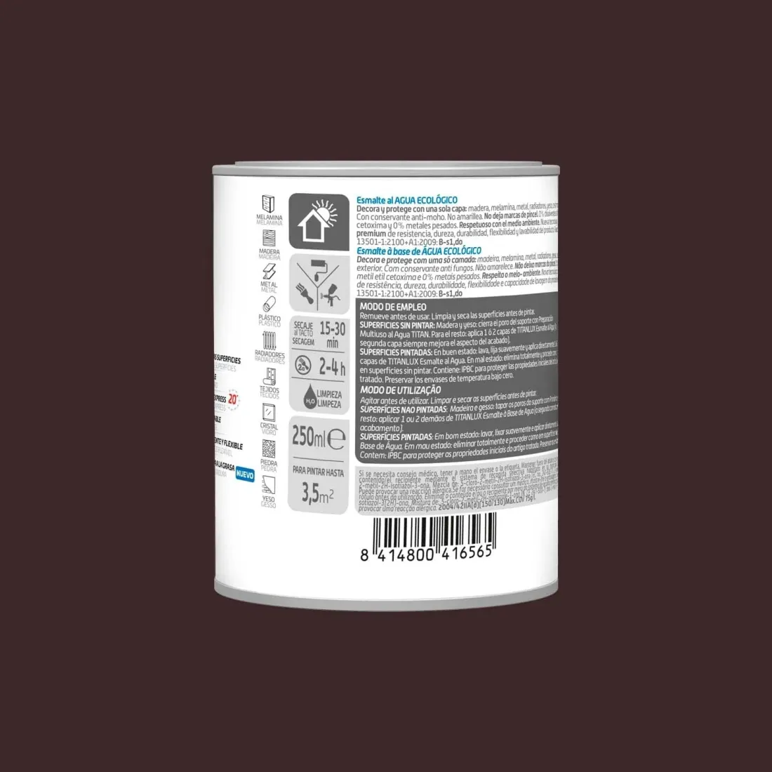 Esmalte al agua ecológico Titanlux TABACO Mate 750 ml 5806299