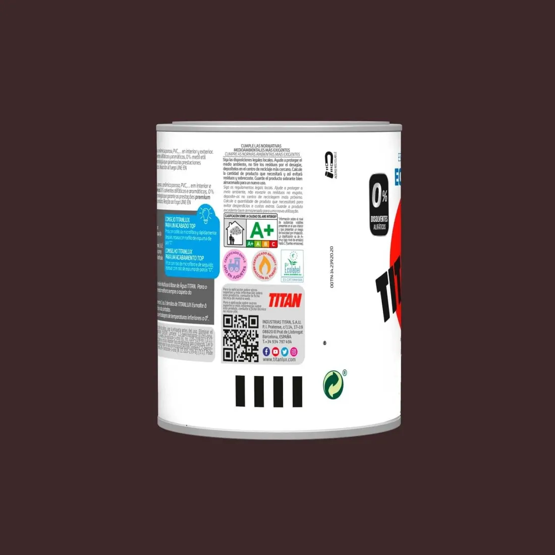 Esmalte al agua ecológico Titanlux TABACO Mate 750 ml 5806299